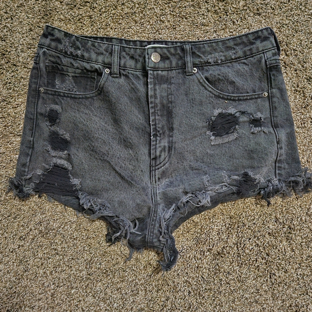 Black denim shorts